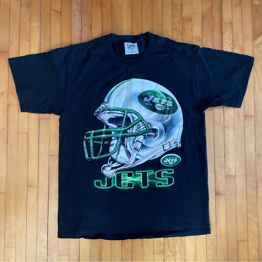 VTG New York Jets Nutmeg Lee Sport Helmet Graphic Short Sleeve T-Shirt Size L